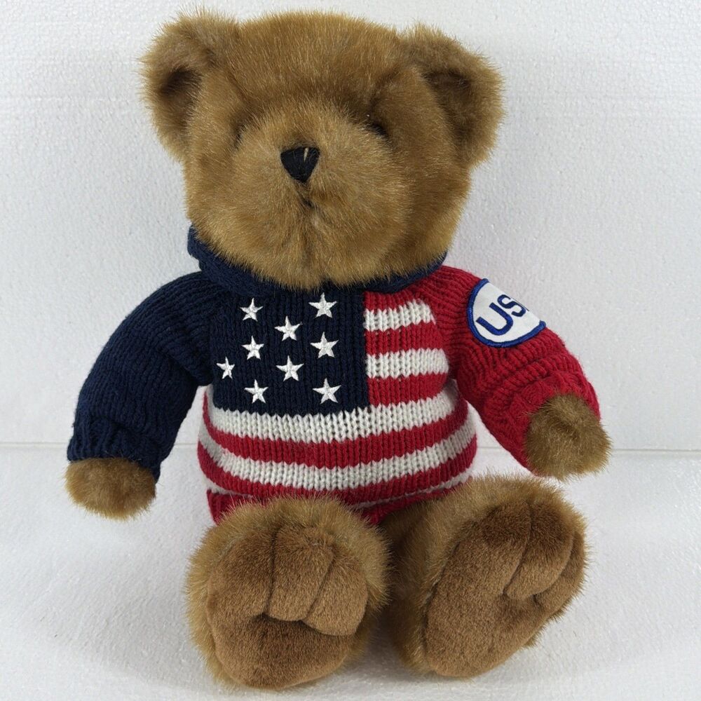 Vintage Teddy Bear Polo Ralph Lauren Style American Flag USA Sweater Plush Toy